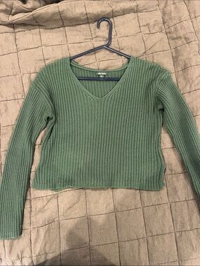 wild fable Green Ribbed V-Neck Sweater